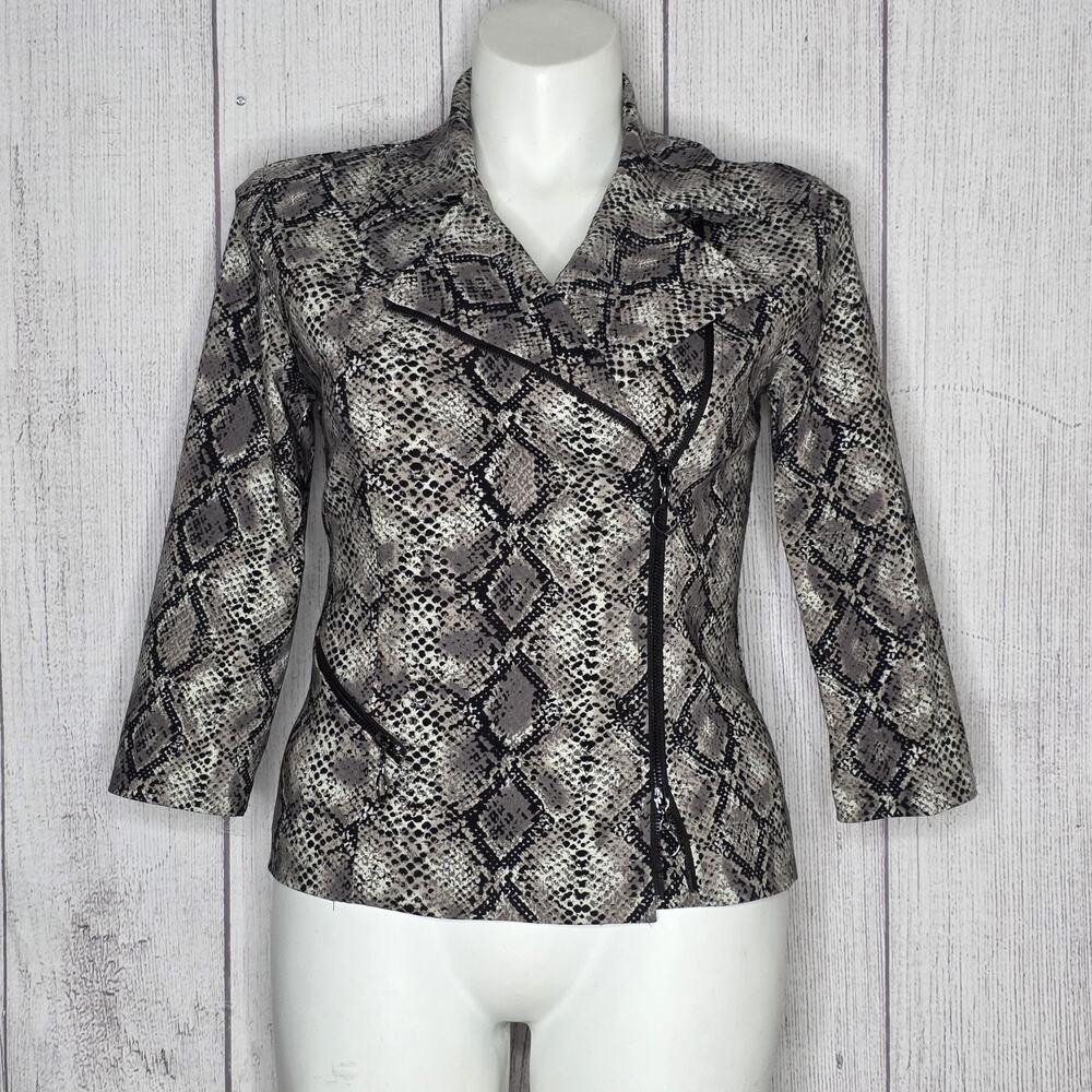 Joseph Ribkoff Snakeskin Moto Jacket Animal Print Biker Y2K Two Way Zip, Large